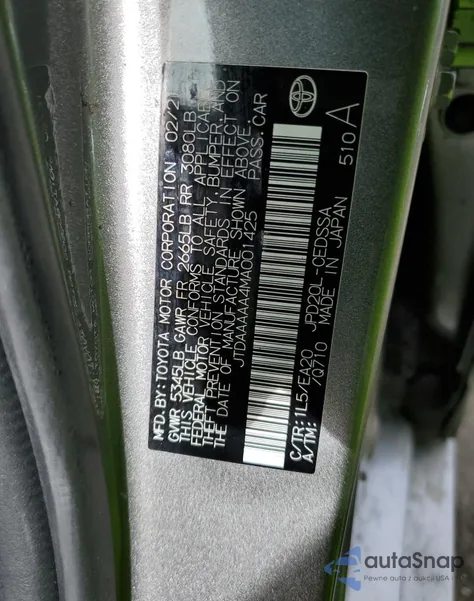 2021 Toyota Mirai Xle из США, поврежденный, VIN JTDAAAAA4MA001425